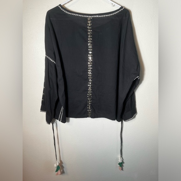 FLANNEL America Boho Tasseled Embroidered Peasant‎ Blouse Size S/M - Picture 5 of 7